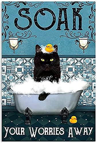 Home Bathroom Quotes - Lustiges Katzen-Badezimmer-Zitat Metall-Blechschild Wanddekoration Vintage Schwarze