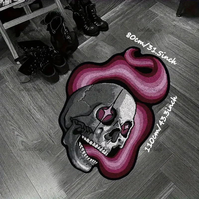 Zara Home Bathroom Rug - VIKAMA Badezimmerteppich im Garbage-Rock-Stil, Skelett-Design, rutschfeste,