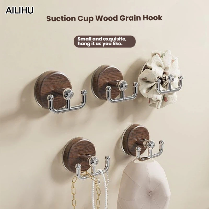 Home Bathroom Key - Wandhaken mit Holzmaserung und Saugnapf, bohrfrei,
