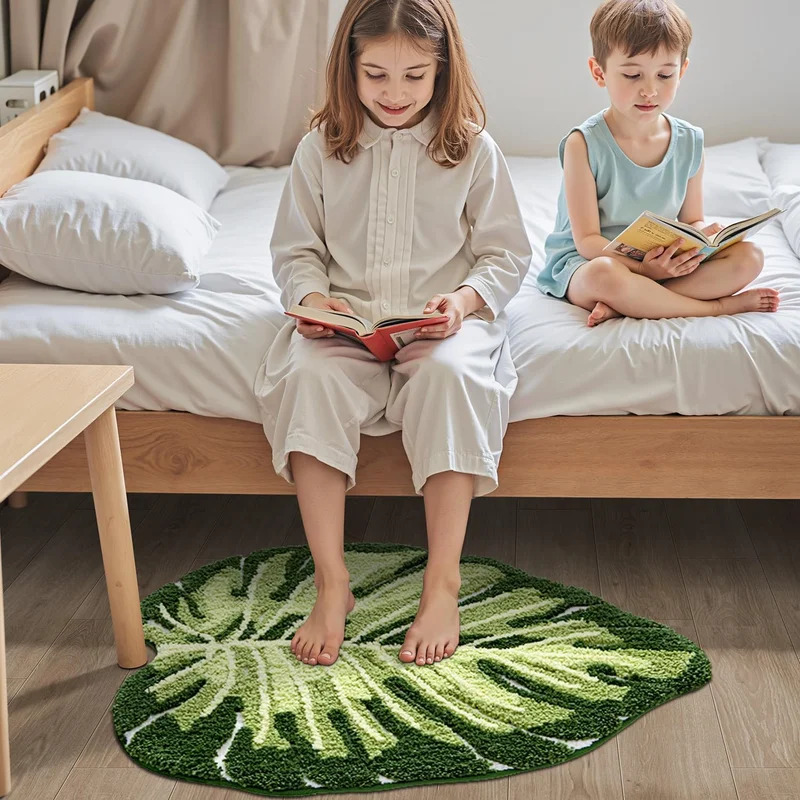 Zara Home Bathroom Rug - VIKAMA Rutschfeste Badematte, grünes Blatt-Design, Badezimmer-Bodenmatte,
