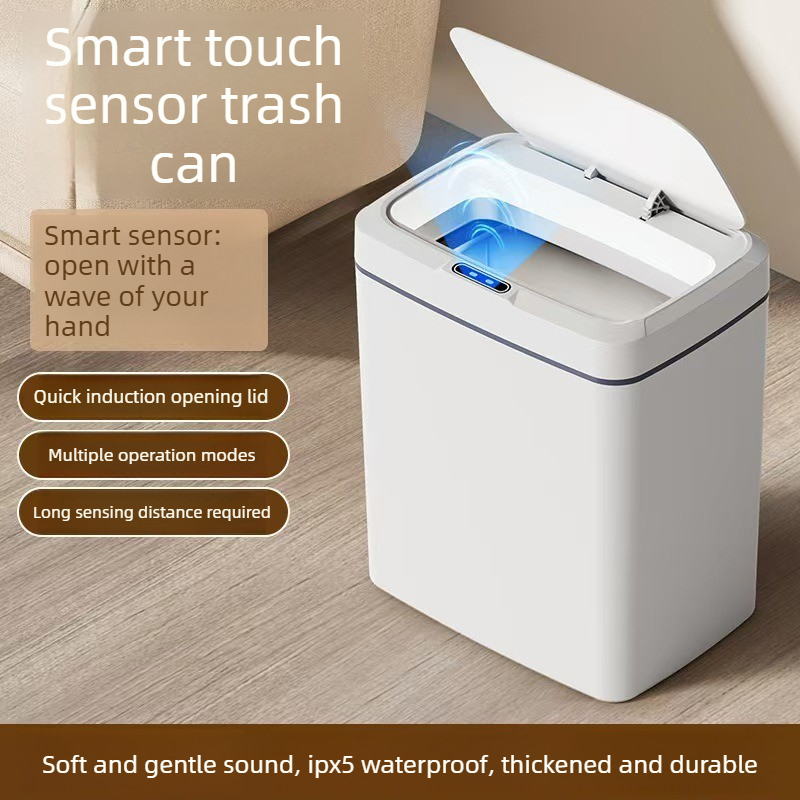 Home Bathroom Trash Can - Weißer Berührungsloser 15L Smart Sensor Mülleimer