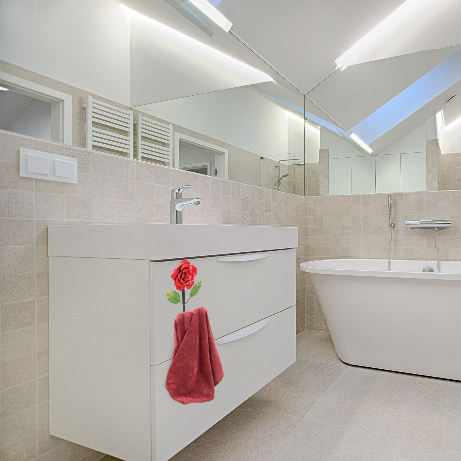 Home Bathroom Key - Wandhaken im Rosen-Design aus Eisen, Blumenförmiger