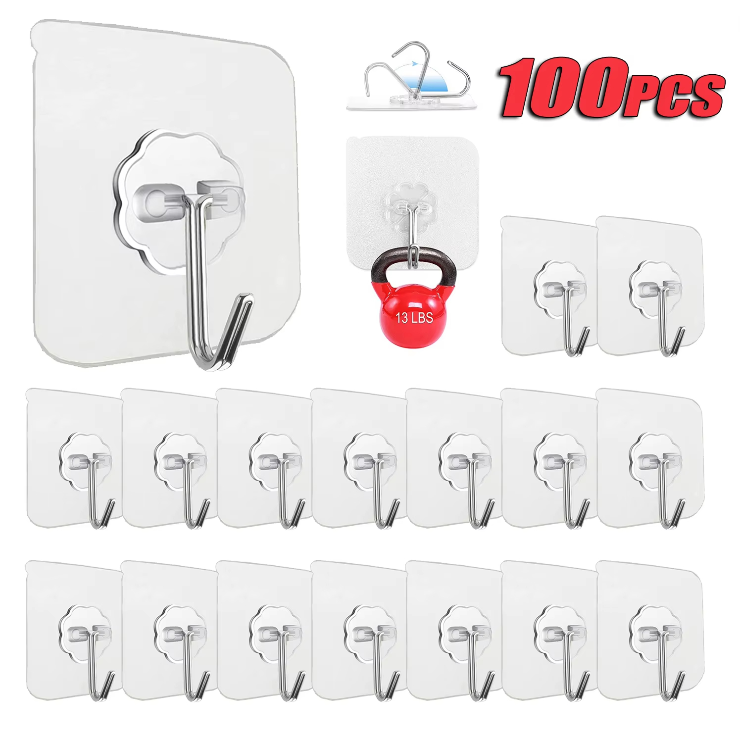 Home Bathroom Key - Transparente selbstklebende Wandhaken aus Edelstahl mit